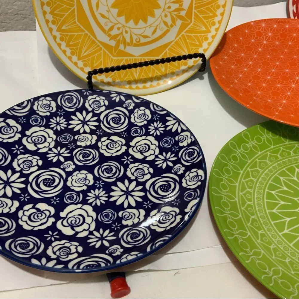 Annovero Salad Plates - Modern Boho Dish Set of 5 Porcelain Stoneware Dinnerware